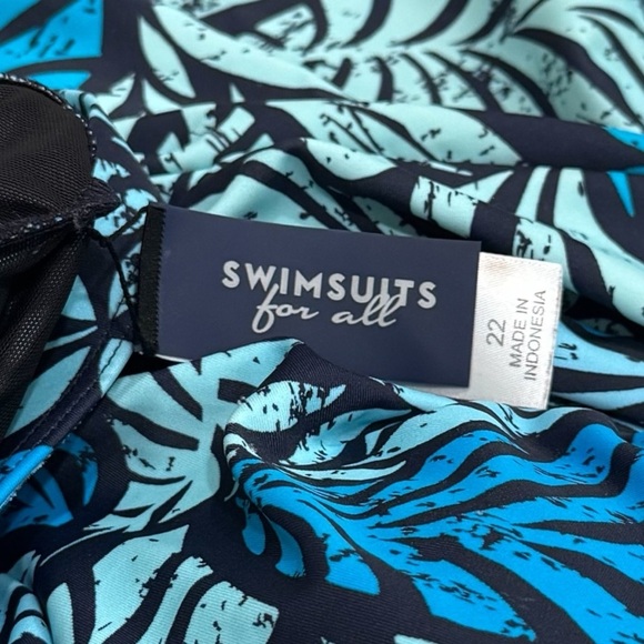 Swimsuits for All Blue Leaves Printed V-Neck Swim Dress Vacation Resort Beach 22 - Picture 6 of 9